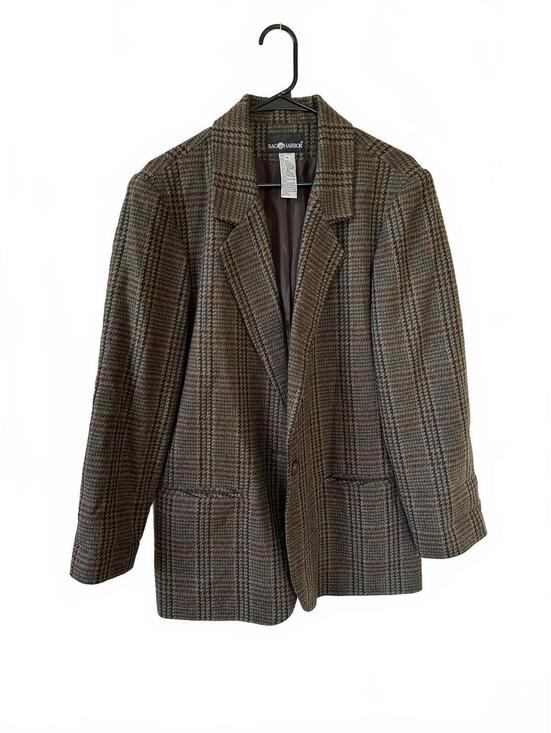Jackets & Blazers - Saga Harbor Women's Plaid Blazer Jacket Size 14 Brown Multicolor